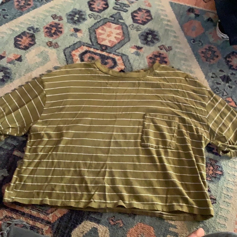 Large crop top green and white striped shirt
